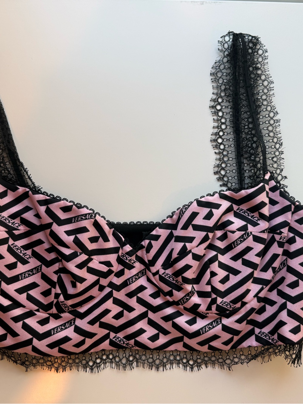 Versace Pink and Black Geometric Lace-Trim Kids Bralette